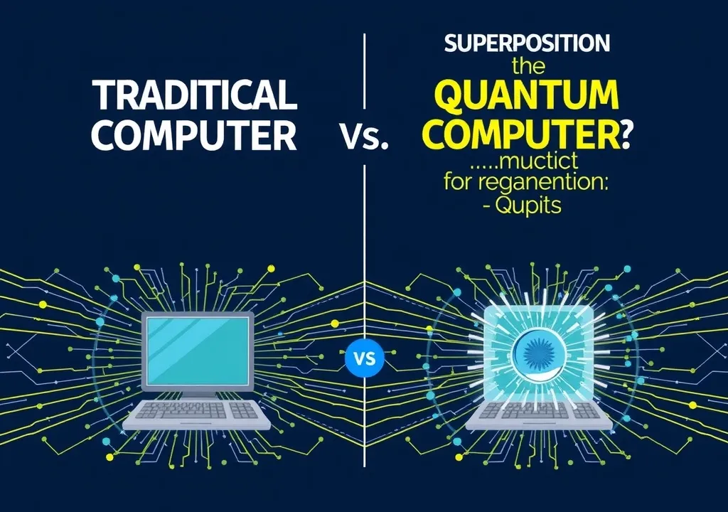 Traditional computer vs quantum computer.