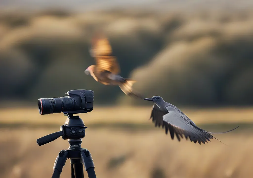 Birds flying in front of camera.