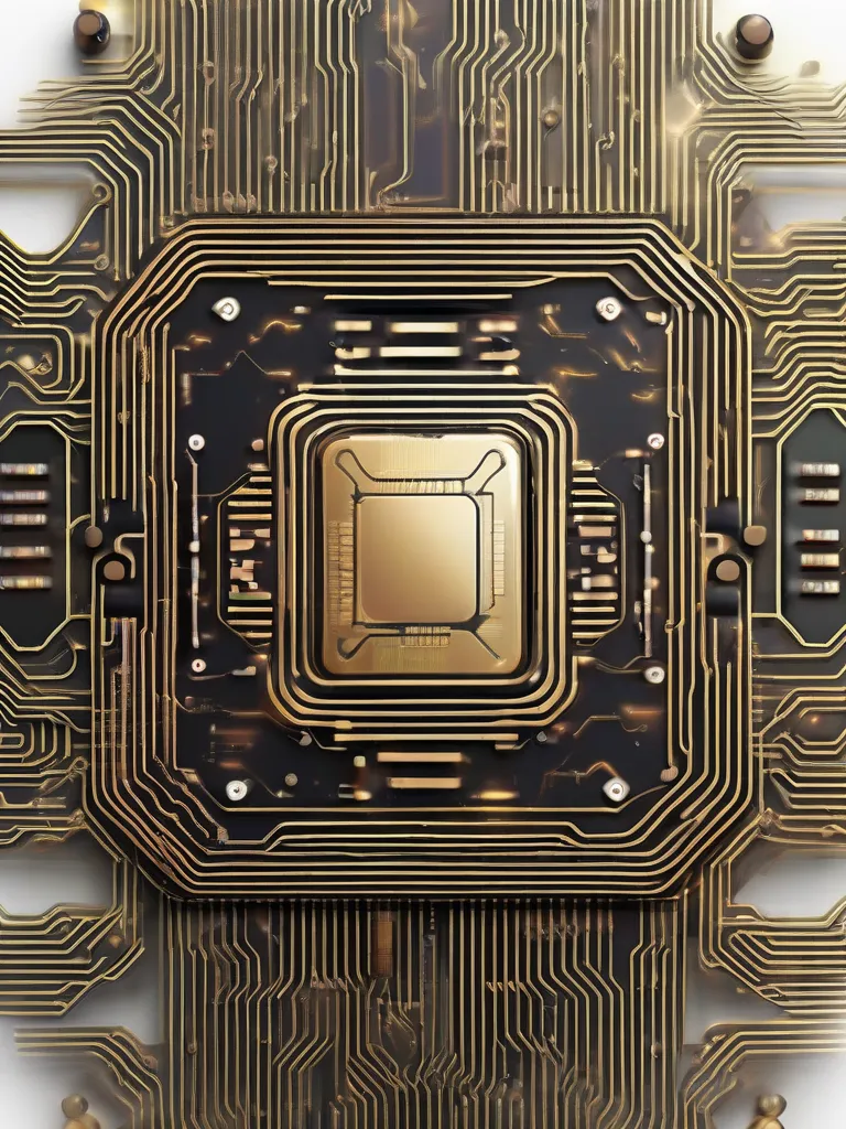 Gold square on circuit board.